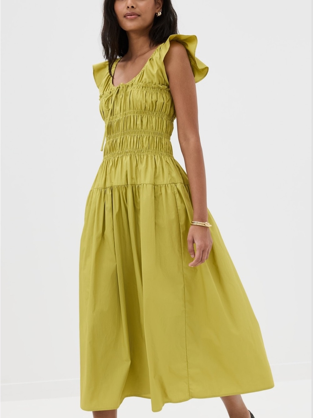 Moon River Ruffle Sleeve Shirred Midi Dress size Medium